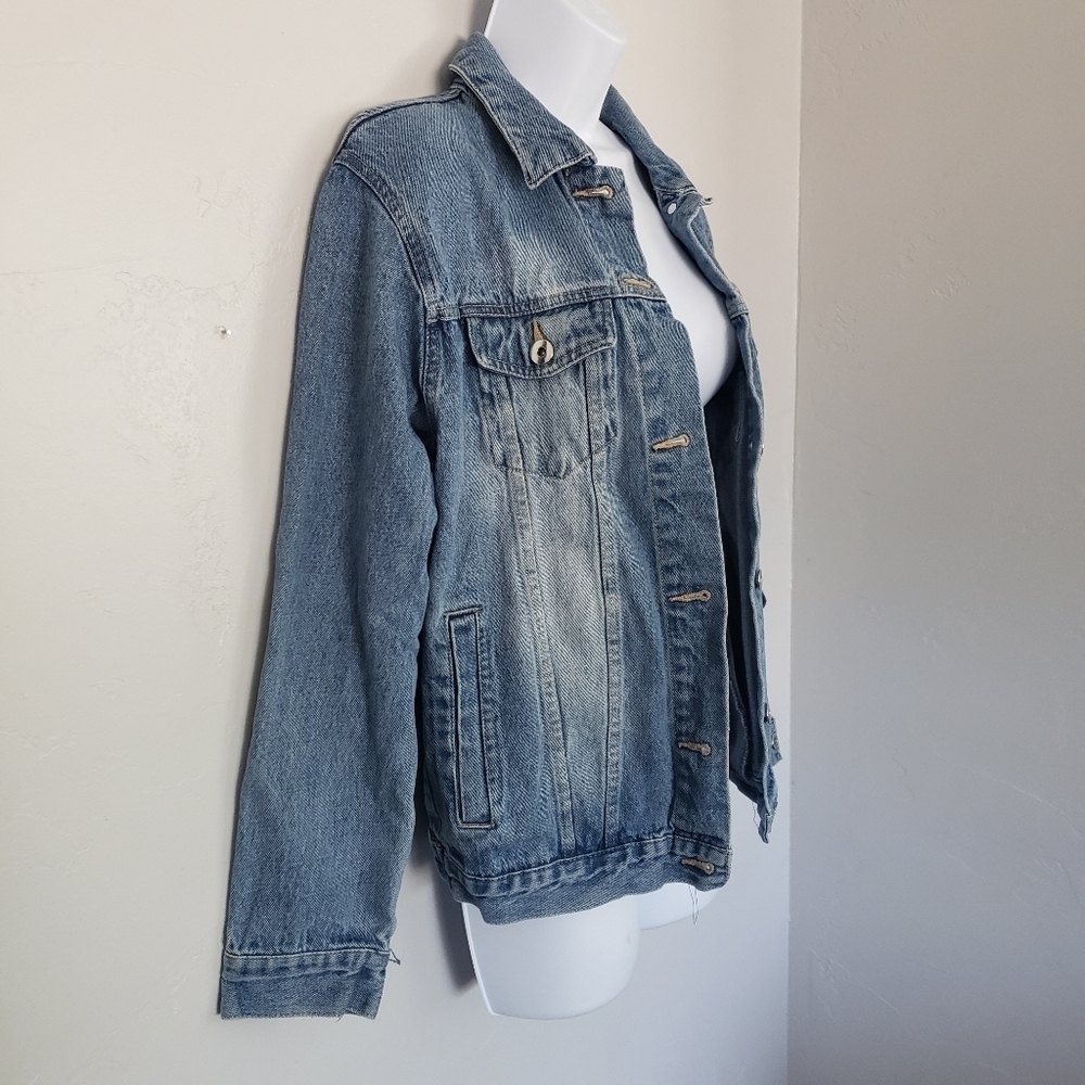 Love Tree Jean Denim Jacket Black Lace Up Arms Back Denim Small - Picture 4 of 7